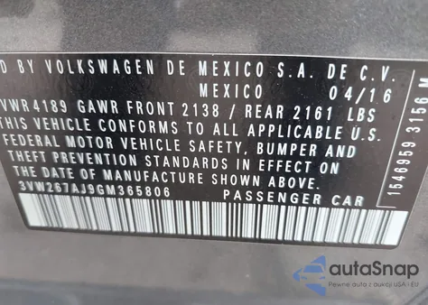 2016 Volkswagen Jetta 1.4T S from USA, damaged, VIN 3VW267AJ9GM365806